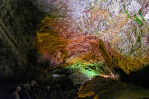 Lava tunnel Cueva de los Verdes with the light installation by Jesús Soto, Costa Teguise,