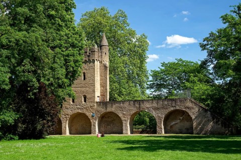 Heidentürmchen, wall tower with city wall, cathedral garden of Speyer, Speyer,