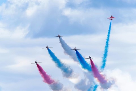 Red Arrows, Royal Air Force Aerobatic Team, Airshow 2024, Teignmouth, Devon, England, United