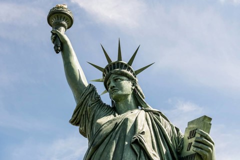 Replica of the Statue of Liberty by Frédéric Auguste Bartholdi, Colmar, Alsace, Bas-Rhin, France,