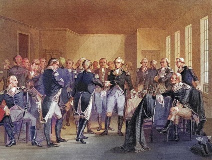Washington taking leave of his officers at Fraunces Tavern, New York City USA, 4 December 1783,