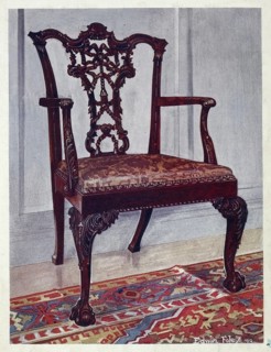 Furniture around the turn of the century 1900, Mahogany arm-chair in the Chippendale style (1910,