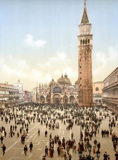 Concert in St Mark's Place, Venice, Italy, Historic, digitally restored reproduction from a 19th