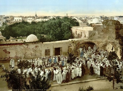 Snake charmer, Tunis, Tunisia, c. 1895, Historic, digitally restored reproduction from a 19th
