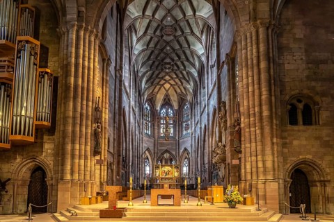 Interior of Freiburg Minster, Freiburg im Breisgau, Black Forest, Baden-Württemberg, Germany,