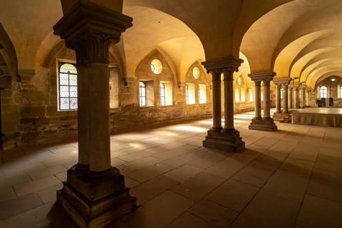 Lay refectory interior, Maulbronn Monastery, Maulbronn, Baden-Württemberg, Germany, Europe