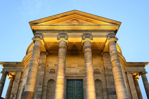 Gate of the burial chapel on the Würrtemberg in Stuttgart Rotenberg in the evening light