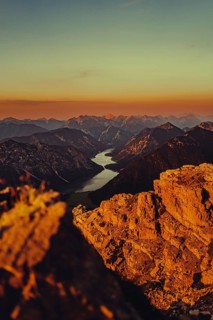 Thaneller summit at sunset in the Lechtal valley in Tyrol with a wonderful view of the surrounding