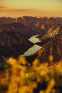 Thaneller summit at sunset in the Lechtal valley in Tyrol with a wonderful view of the surrounding