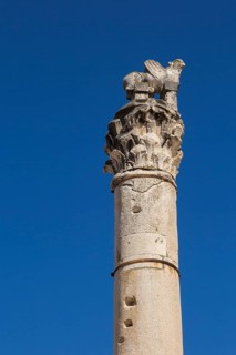 Close-up of the pillar of Shame in the old Croatian public Square, Old Town of Zadar, Croatia,