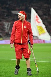 Greenkeeper, gardener, in Father Christmas costume, MHPArena, MHP Arena Stuttgart,