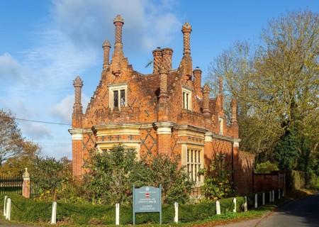 Tudor architectural style Lodge Cottage c 1841 by Anthony Salvin, gatehouse to Helmingham Hall,