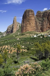 The Mallos de Riglos, set of conglomerate rock formations in Hoya de Huesca comarca, Aragon, Spain,