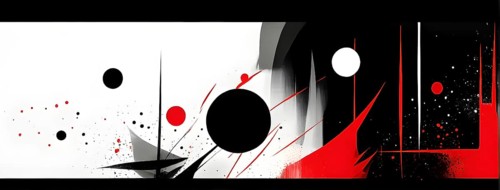Minimalist illustration featuring abstract geometric shapes with red color accent symbolizing fun