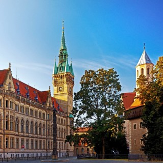 Town hall, old building in neo-Gothic style with a tower of Dankwarderode Castle, Braunschweig,