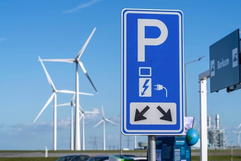 Electric car fast charging station, from the Dutch provider PowerGo, in the ferry harbour of
