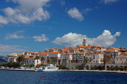 View of the old town centre of Korcula, Adriatic Sea, Marco Polo, Mediterranean Sea, Croatia,