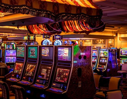 Las Vegas, Nevada, USA-March 10, 2019: Casino machines in the entertainment area at night waiting
