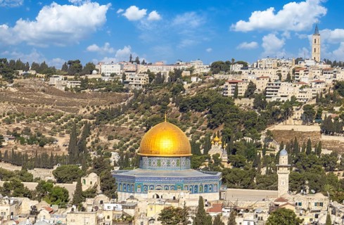 Jerusalem, Islamic shrine Dome of Rock located in the Old City on Temple Mount near Western Wall