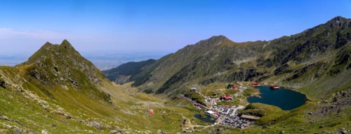 Romania: Lake Balea (Romanian: Balea Lac) from above. The lake is located at the summit of the