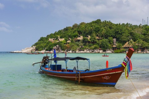 Sairee beach with colourful longtail boat, colourful, wooden boat, boat, painted, traditional,