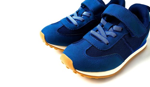 Sneakers, blue, for a child, on a white background, close-up of no people