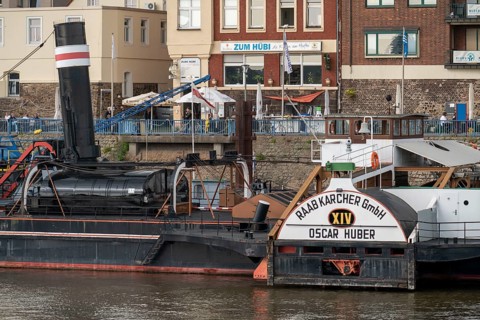 Duisburg-Ruhrort harbour district, Horst-Schimanski-Gasse at the harbour, reminiscent of the crime
