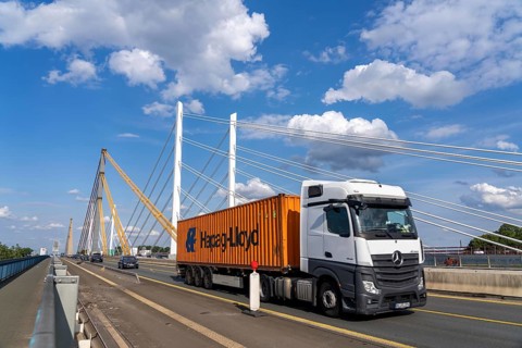 Bridge piers of the old and the first part of the two new bridges of the A40 motorway over the