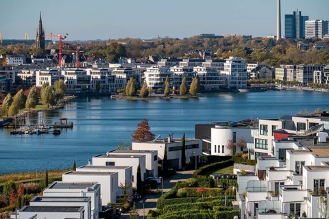 The Phoenix Lake in Dortmund's Hörde district, an artificial lake on the former Phoenix-Ost