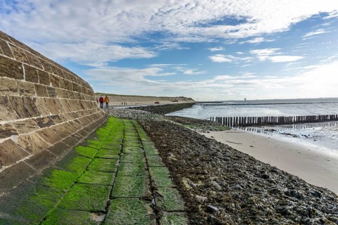 North Sea, Spiekeroog Island, autumn, coastal protection in the west of the island, wall for dune