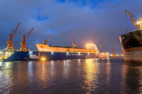Lloyd Werft, dry dock, freighter Atlantic Journey, shipyard in the overseas harbour of Bremerhaven,