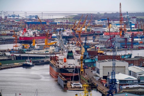 Shipyards in the overseas harbour of Bremerhaven, Bremen, Germany, Europe