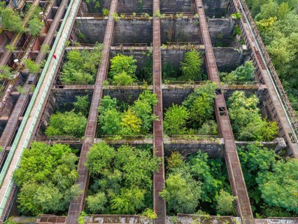 Duisburg-Nord Landscape Park, former Thyssen steelworks, closed in 1985, since then trees have been