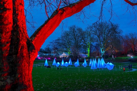 Parkleuchten, event in winter, in the Grugapark in Essen, many different light installations,