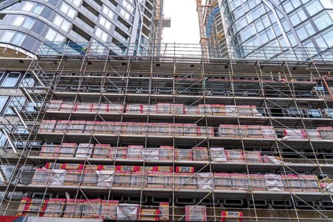 Construction site of the FOUR construction project, 4 high-rise towers at Roßmarkt in Frankfurt am