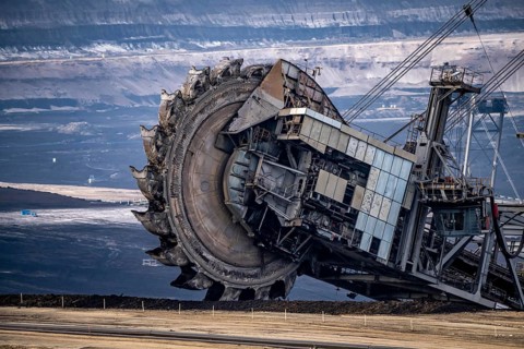 Lignite opencast mine Garzweiler, bucket wheel excavator mining overburden, coal, near Jüchen,
