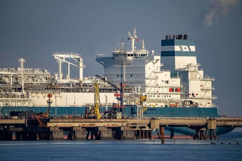 The Höegh Esperanza, an LNG storage and vaporisation vessel, is moored at the LNG terminal near
