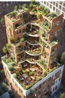 3d render of a compact community of interconnected artists studios in co living, AI generated