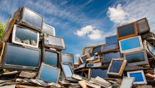 Symbolism, large junkyard with old computer screens, AI-generated, AI-generated, AI generated