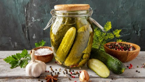 Food, pickled cucumbers in a jar, AI generated, AI generated