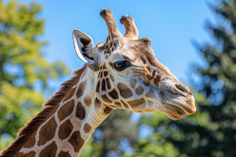 Close up of head of wild giraffe. KI generiert, generiert, AI generated
