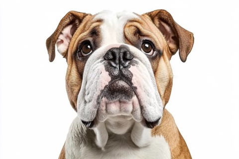 Portrait of English Bulldog dog on white background. Generative AI, AI generated