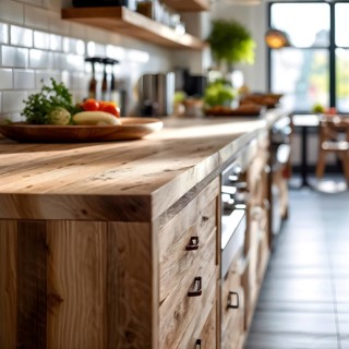 Wooden kitchen with top counter and other modern interior elements, AI generated
