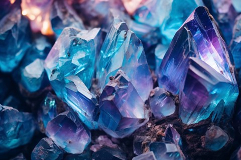 Close up of teal blue and violer crystal. KI generiert, generiert AI generated