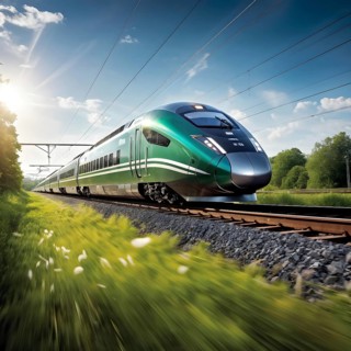 High speed train with an aerodynamic nose modeled after the beak of a kingfisher, AI generated