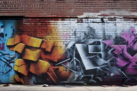 AI generated picture of an urban wall covered with graffiti