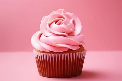 Cupcake with pink rose shaped frosting. KI generiert, generiert, AI generated