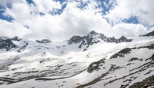 Mountain landscape of rock, ice and snow, glaciated mountain peak Großer Möseler, glacier