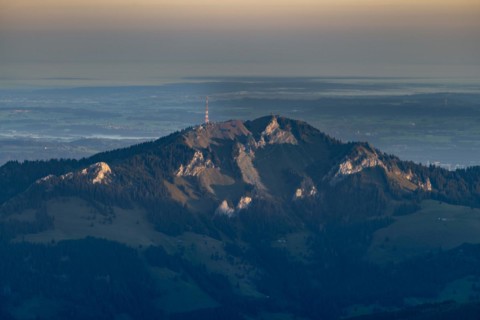 The Grünten, 1783m, from the summit of the Nebelhorn, 2224m, at sunrise, Oberallgäu, Bavaria,