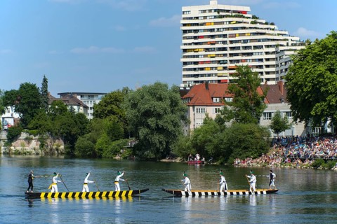 Fishermen's punt on the Danube, an old custom in Ulm, Swabian Alb, Baden-Württemberg, Germany,